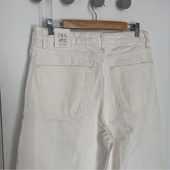 ZARA NWT High Rise WideTurn Up Leg Jeans Oyster  White size 12 - Picture 4 of 8